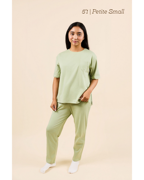organic pima cotton sage boxy t-shirt pajama set for petite short women, 