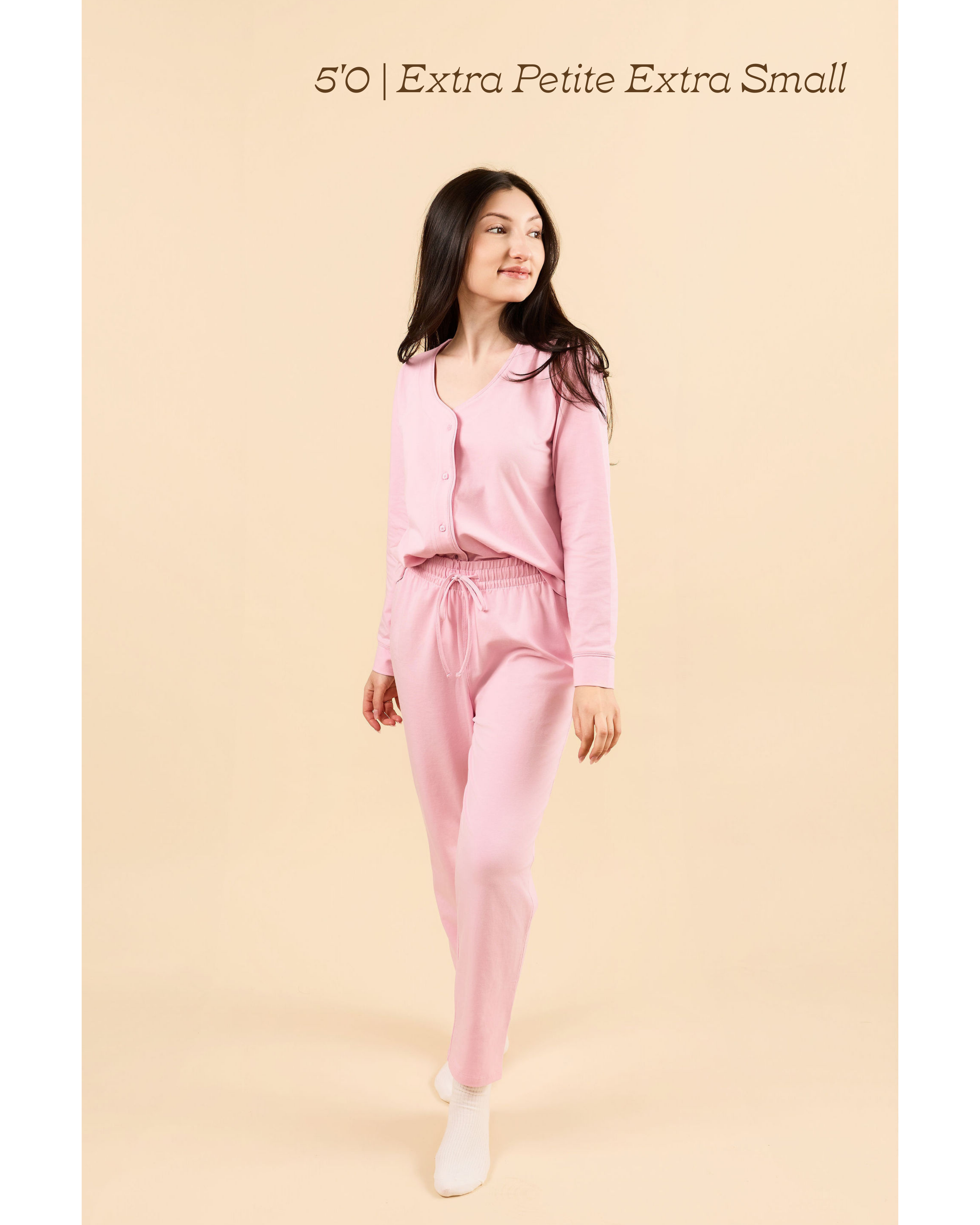 pink button down pajama set for short petite women under 5'3,