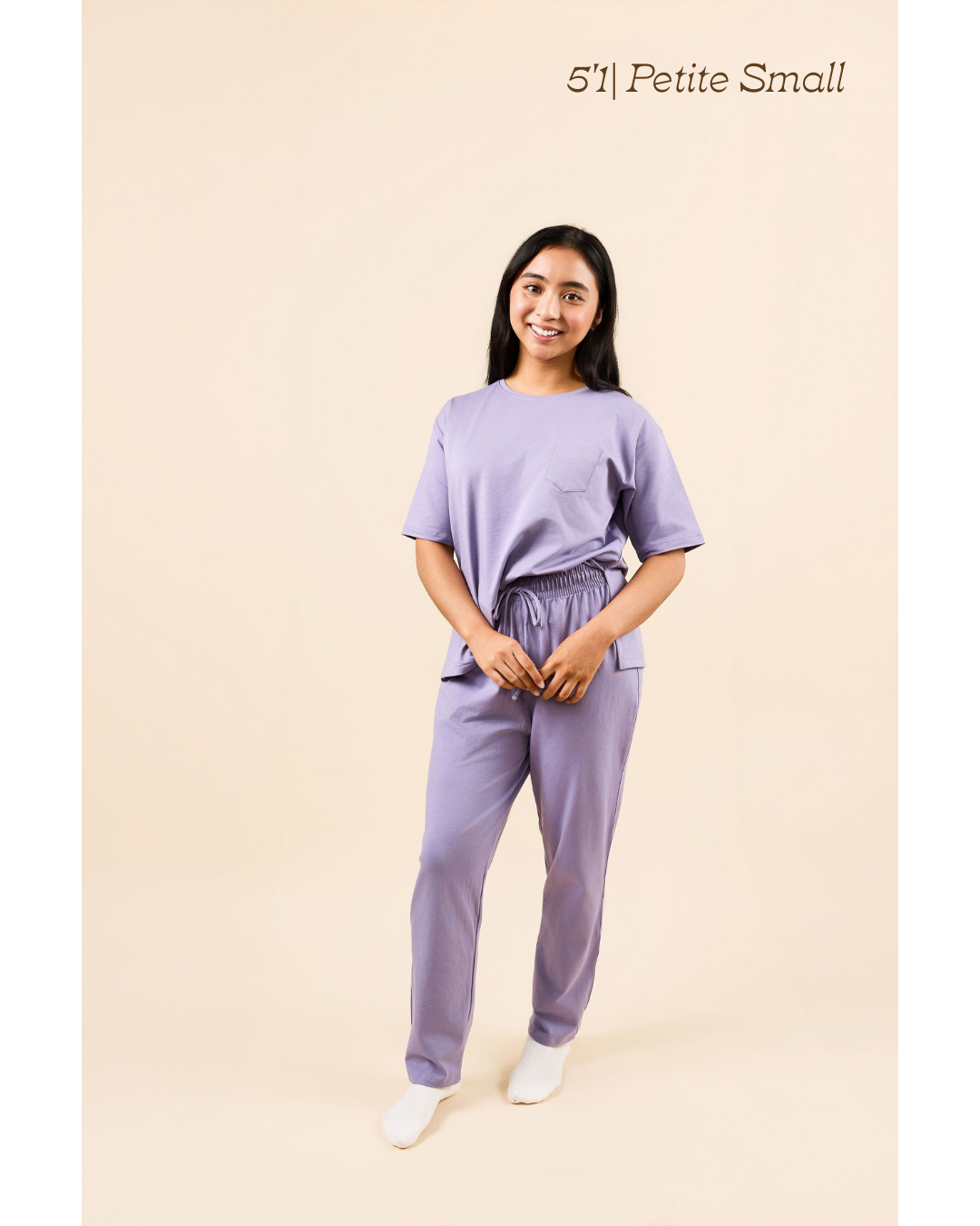 organic pima cotton purple boxy t-shirt pajama set for petite short women