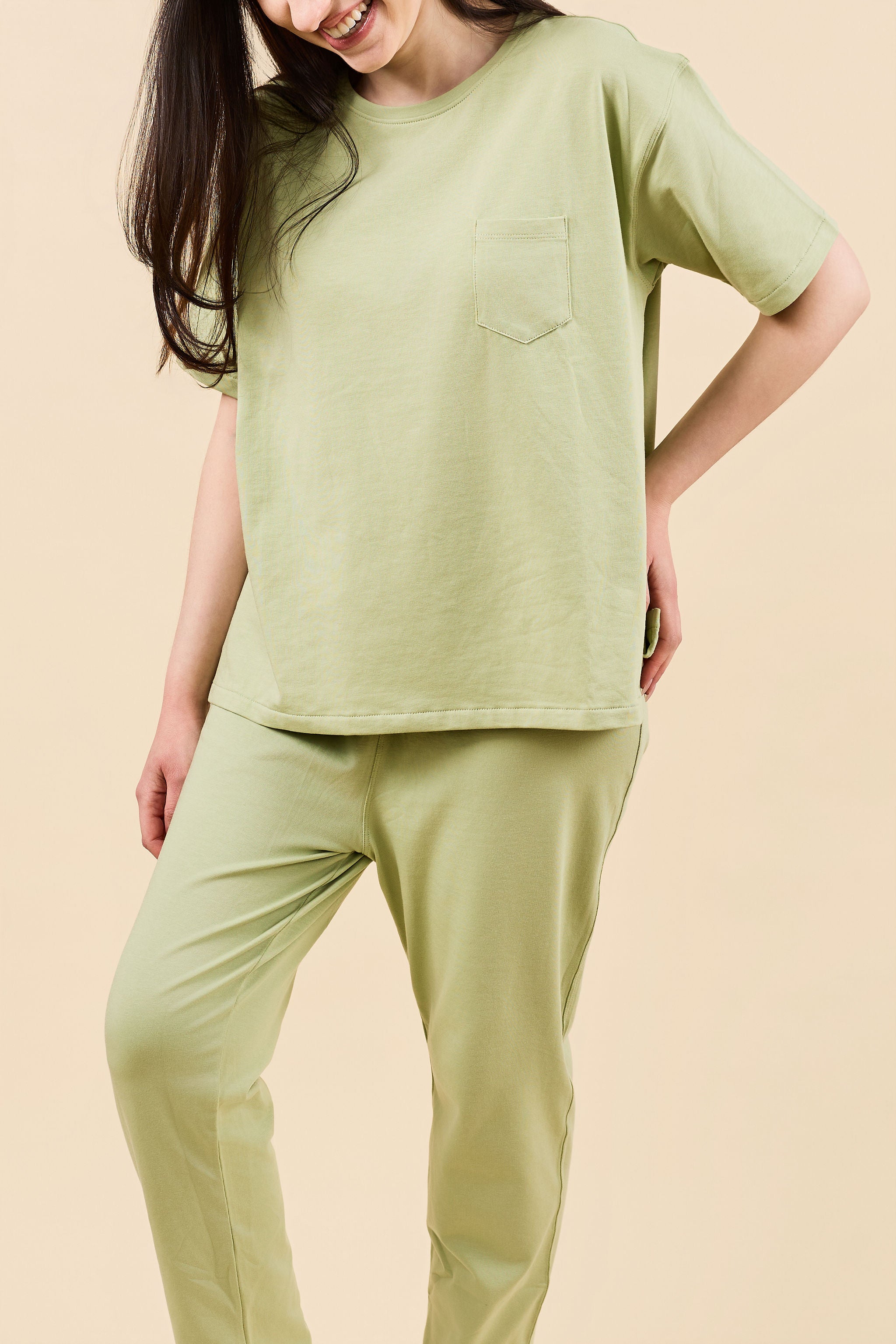 organic pima cotton sage boxy t-shirt pajama set for petite short women
