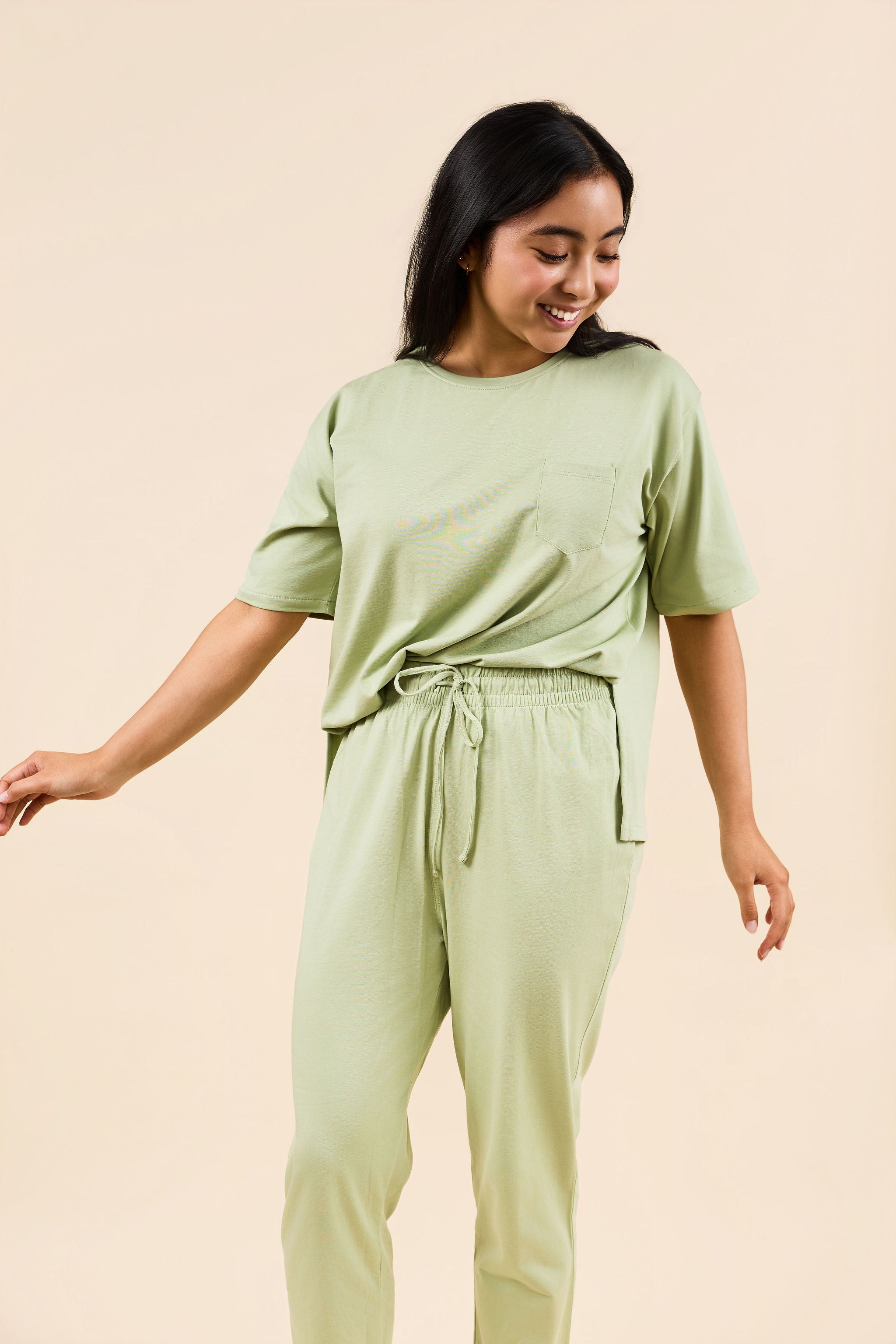 organic pima cotton sage boxy t-shirt pajama set for petite short women