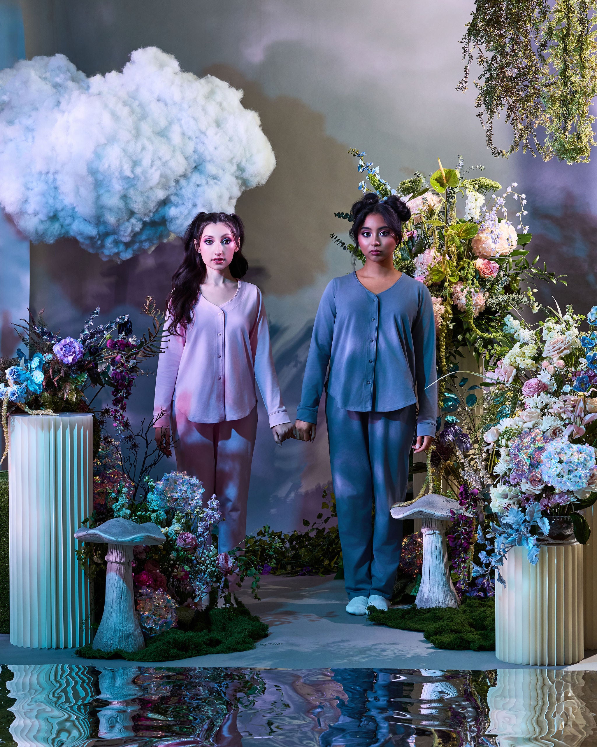 women wearing smol petite pajama set in organic pima cotton for short women